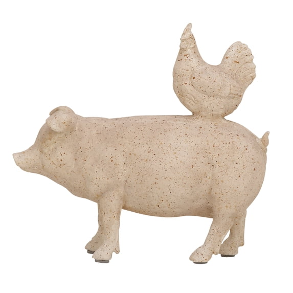 8" x 8" Beige Polystone Stacked Farm Animals Sculpture, by DecMode