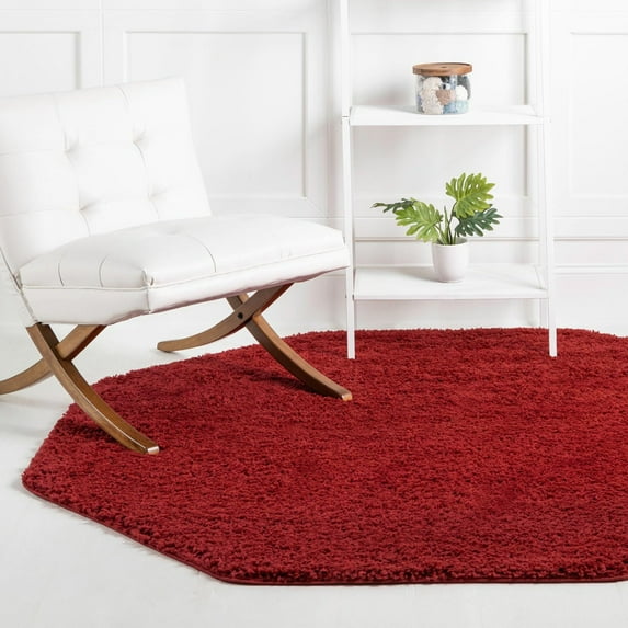 Unique Loom Everyday Shag Collection Area Rug - Solid (7' 10" Octagon Cherry Red)