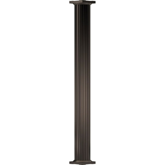 8" x 8' Endura-Aluminum Column, Round Shaft (Load-Bearing 21,000 lbs), Non-Tapered, Fluted, Textured Brown Finish w/ Capital & Base