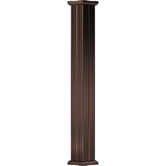 8" x 8' Endura-Aluminum Column, Square Shaft (Load-Bearing 24,000 lbs), Non-Tapered, Fluted, Textured Bronze Finish w/ Capital & Base