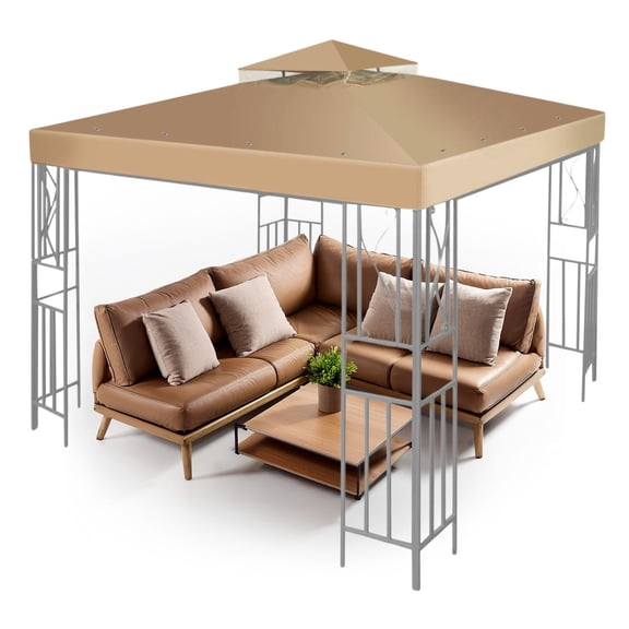 Gazebo Cover Replacement Canopy Top 8x8 Ft (2.4m x 2.4m) - Double Tier Top Canopy Cover Replacement with UV30 , Dirt, Water Resistant for Outdoor, Sunshade, Garden, Patio, Pavilion (Beige)