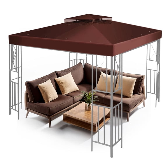 Gazebo Cover Replacement Canopy Top 8x8 Ft (2.4m x 2.4m) - Double Tier Top Canopy Cover Replacement with UV30+, Dirt, Water Resistant for Outdoor, Sunshade, Garden, Patio, Pavilion (Brown)