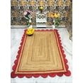 thumbnail image 1 of 8 x 8 Feet Square ( 240 cm x 240 cm ) Natural Jute with Red Scalloped Area Rugs , Home Decor Rugs, 1 of 5