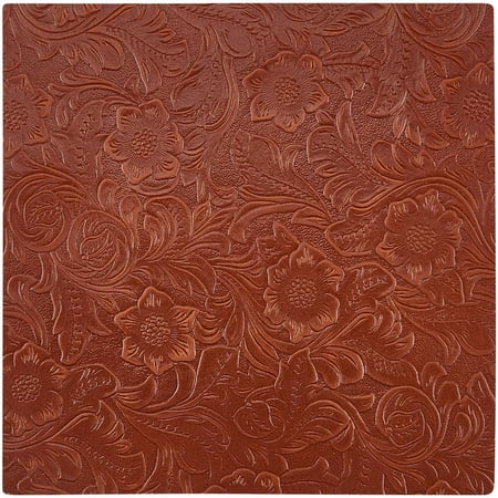 8" x 8" Floral Embossed Genuine Leather Sheets 1.6mm Thick Bump Texture Crazy Horse Leather Pieces Square Plain Geometric Pattern Printed Leather Fabric for Crafts Upholstery Sienna