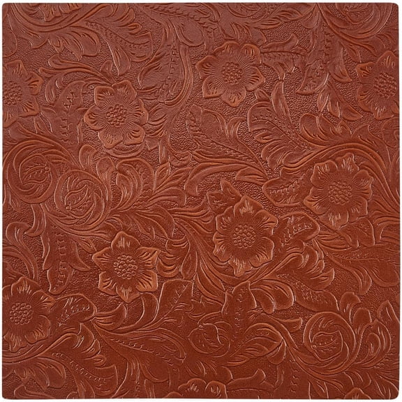 8" x 8" Floral Embossed Genuine Leather Sheets 1.6mm Thick Bump Texture Crazy Horse Leather Pieces Square Plain Geometric Pattern Printed Leather Fabric for Crafts Upholstery Sienna DIY