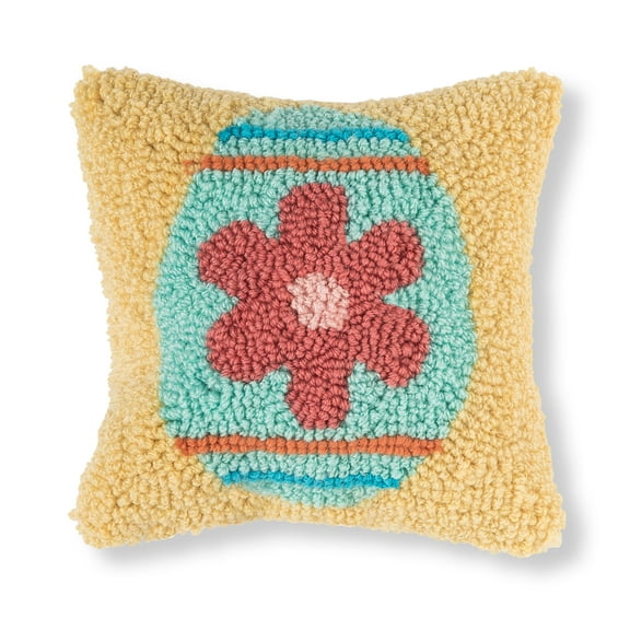Flower Egg Yellow Hooked Mini Accent Pillow 8" x 8"