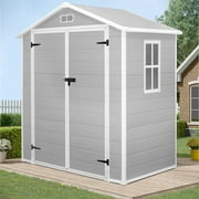 Enyopro 6 x 4.4FT Shed & Outdoor Storage, All-Weather Plastic Resin Outdoor storage Shed for Outside with Floor, Utility Tool Large Shed with Dual Lockable Doors for Patio Backyard Lawn, Gray