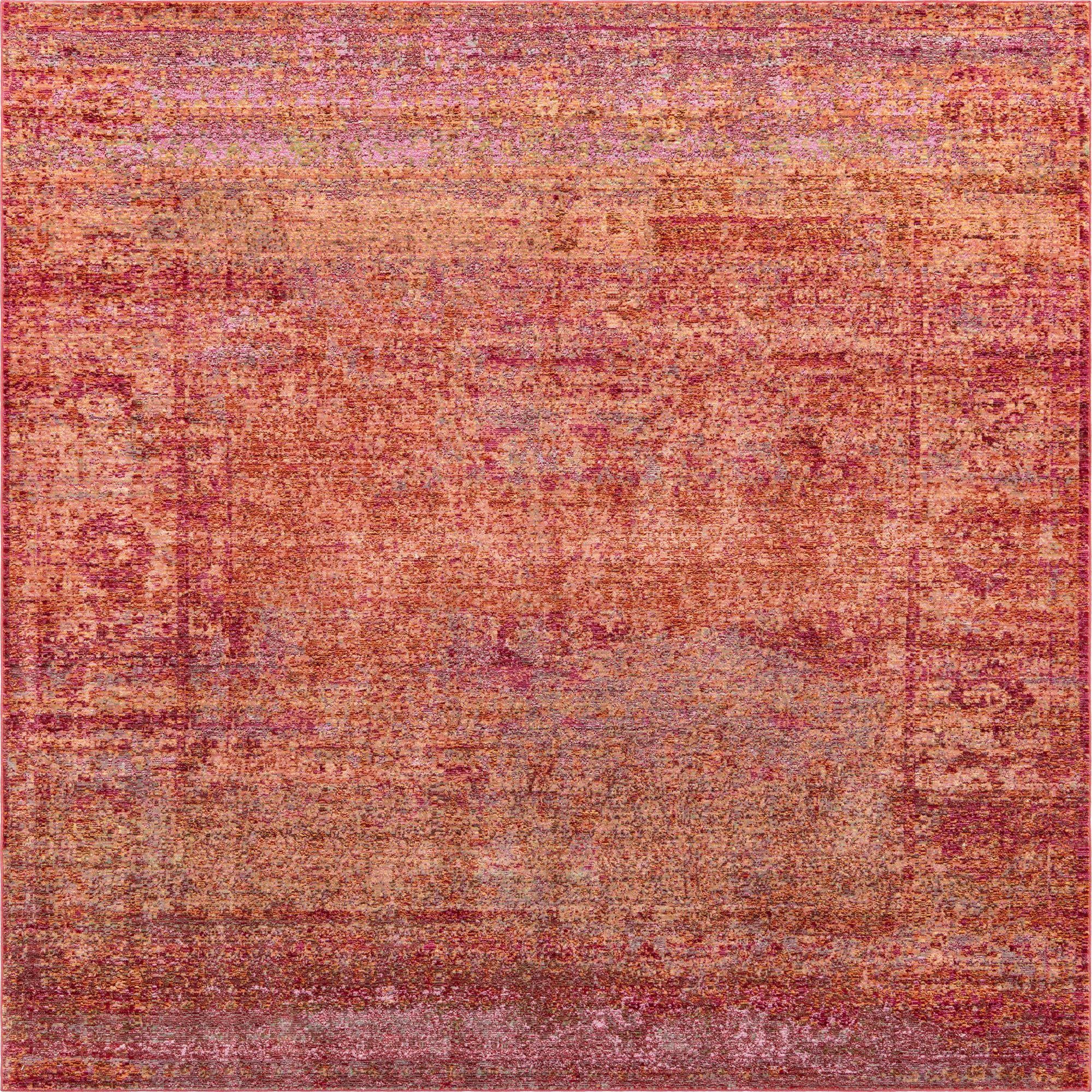 8' x 8' Pink and Beige Contemporary Abstract Square Area Throw Rug