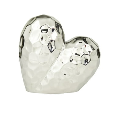 8" x 8" Silver Porcelain Dimensional Angled Origami Inspired Heart Sculpture, by DecMode