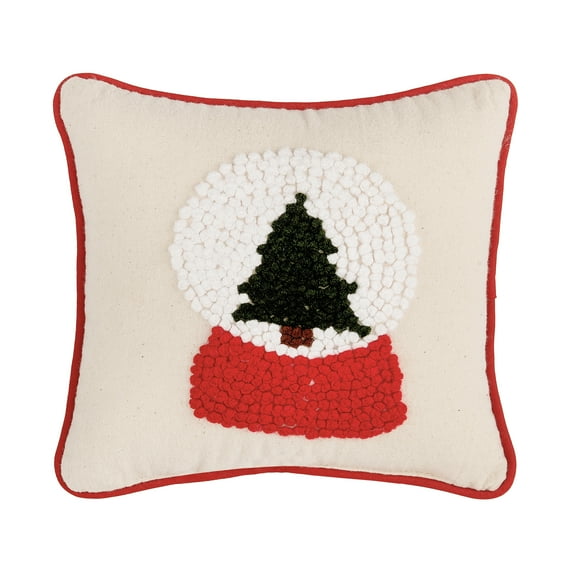 Snow Globe Christmas Tree French Knot Mini Accent Pillow 8" x 8"