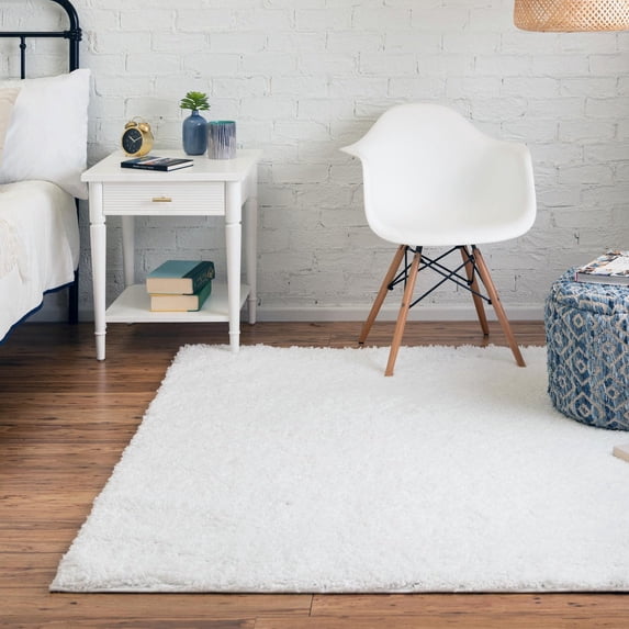 Unique Loom Everyday Shag Collection Area Rug - Solid (7' 10" Square Snow White)
