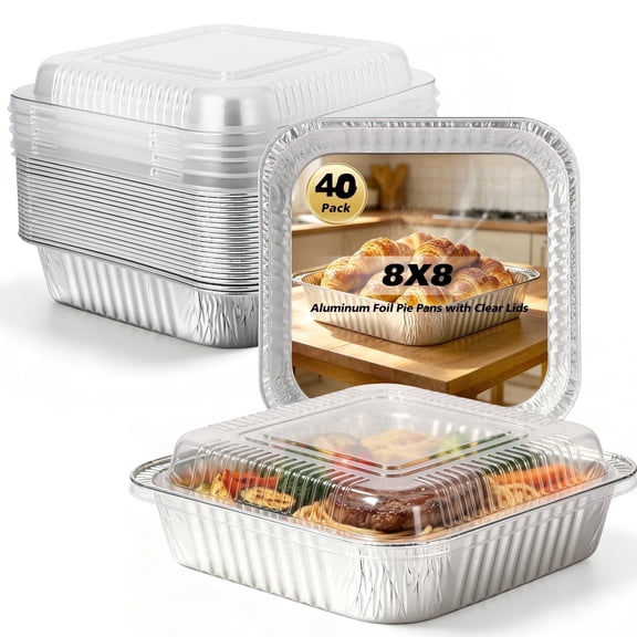 8” x 8” Baking Cake Pans with Plastic Dome Lids,Disposable Aluminum Foil Tins for Storage, Roasting & Homemade Breads