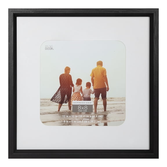 Studio Decor 8" x 8" White & Black Expressions Picture Frame with Mat - Fold-out Easel Included, Horizontal or Vertical Display - 1 Pack