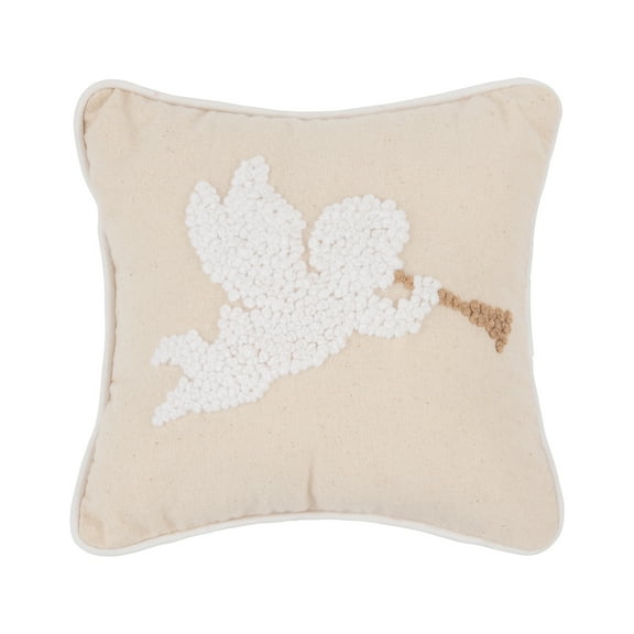 Flying Angel with Gold Horn French Knot 100% Cotton Beige Mini Accent Pillow 8" x 8"