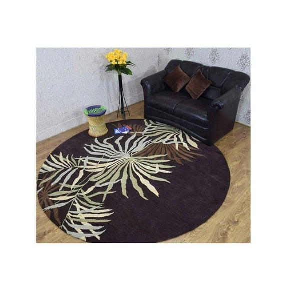 8 x 8 ft. Hand Tufted Wool Floral Round Area Rug, Brown