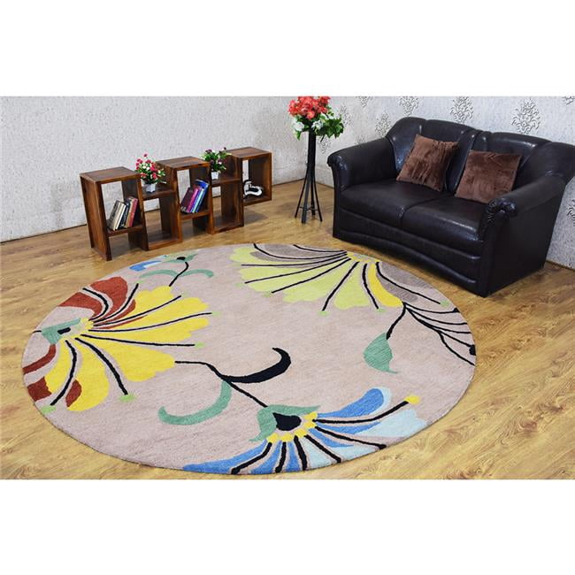 Round Rug Camel 8 x 8 ft. Hand Tufted Wool Floral Round Rug, Camel - Walmart.com