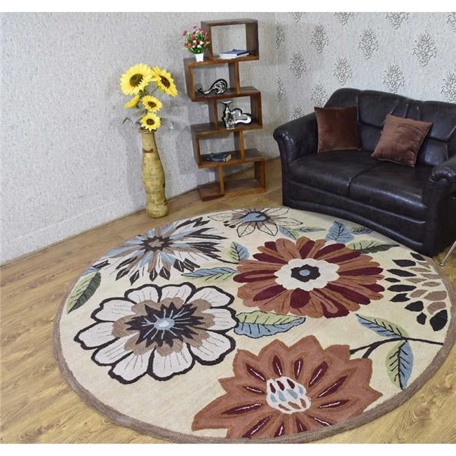 8 x 8 ft. Hand Tufted Wool Floral Round Rug, Cream - Walmart.com
