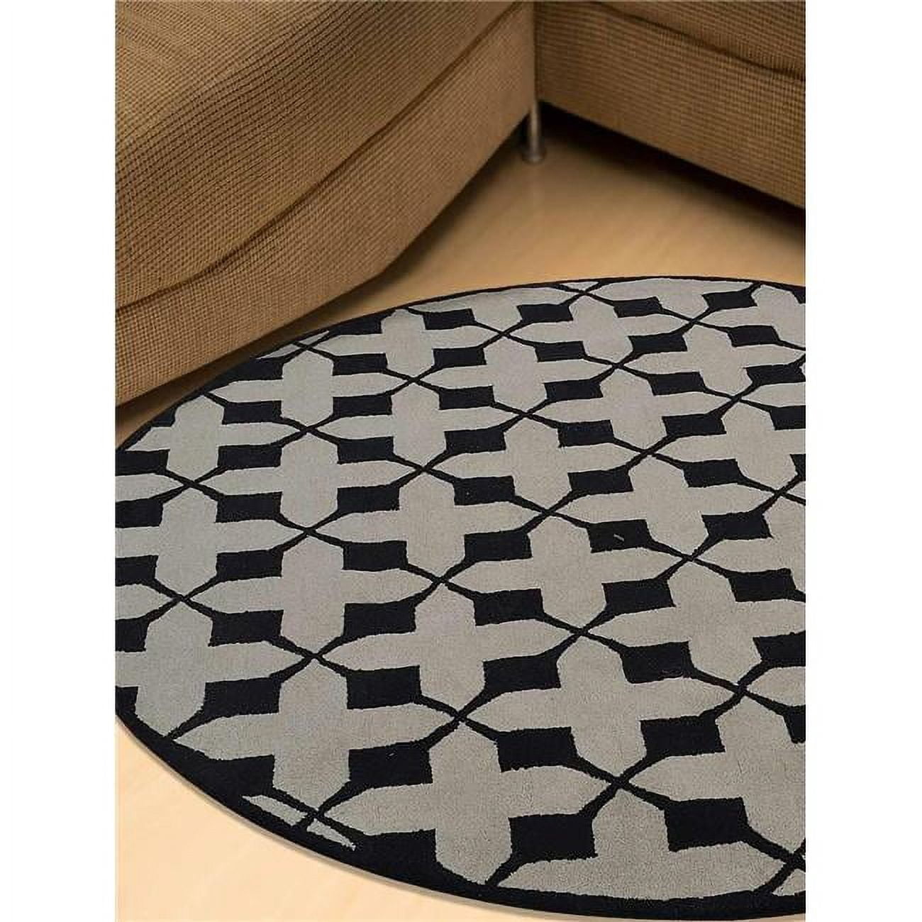 8 x 8 ft. Hand Tufted Wool Geometric Round Area Rug, Beige & Black ...