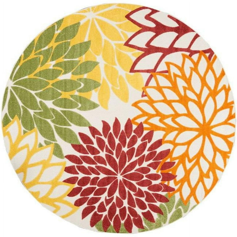 8' Round Red And Ivory Round Floral Indoor Outdoor Area Rug 8' Round Red And Ivory Round Floral Indoor Outdoor Area Rug