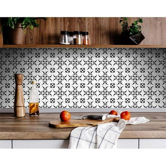 8 x 8 in. Black & White Delia Peel & Stick Removable Tiles
