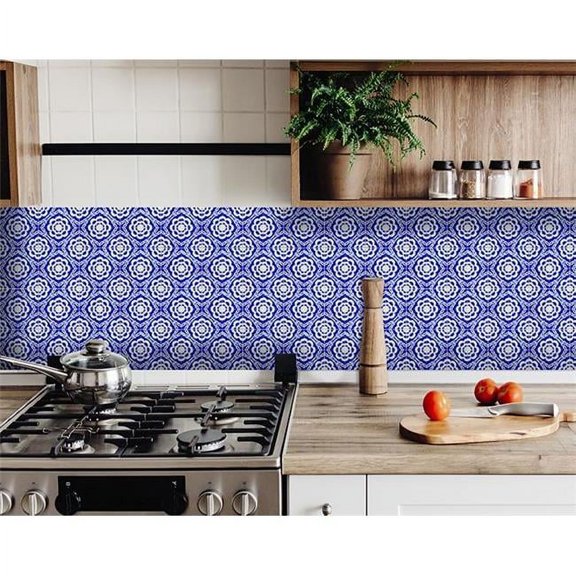 8 x 8 in. Blue & White Gerbera Peel & Stick Removable Tiles
