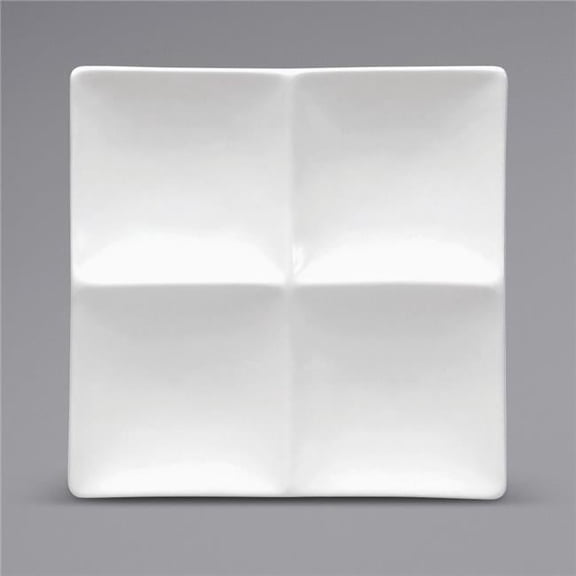 8 x 8 in. Bright White Ware Rolled Edge Square 4-Compartment Porcelain Platter