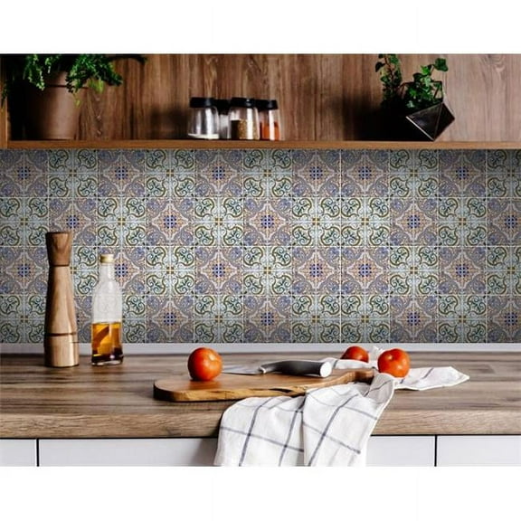 8 x 8 in. Muted Pastel Scroll Green Peel & Stick Tiles