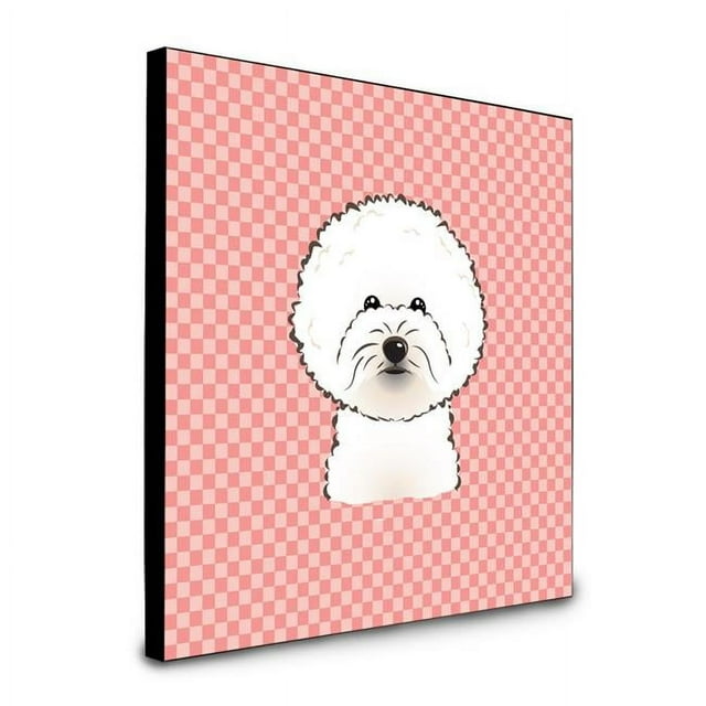 8 x 8 x 0.625 in. Checkerboard Pink Bichon Frise Artwork Panel Wall Decor