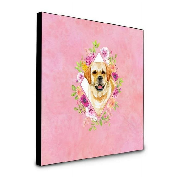 8 x 8 x 0.625 in. Golden Retriever Pink Flowers Artwork Panel Wall Decor