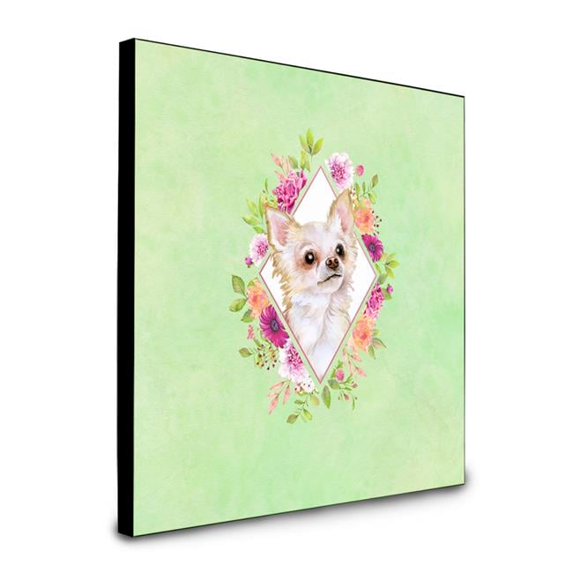 8 x 8 x 0.625 in. Long Hair Chihuahua Green Flowers Artwork Panel Wall Decor