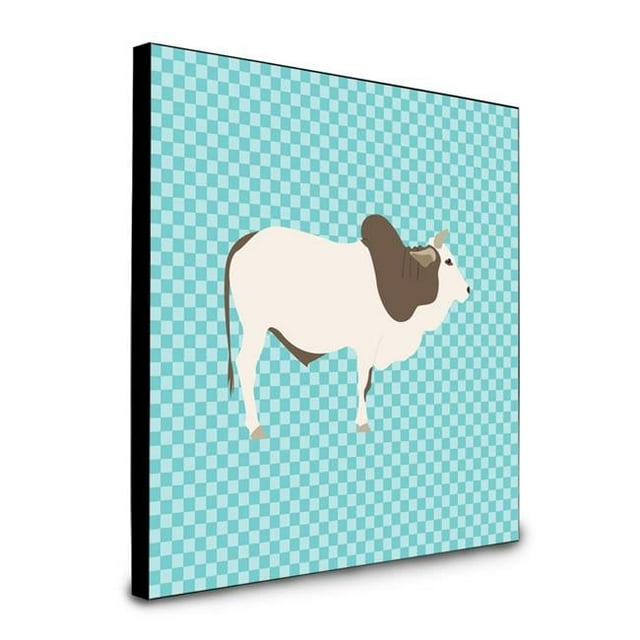 8 x 8 x 0.625 in. Malvi Cow Blue Check Artwork Panel Wall Decor