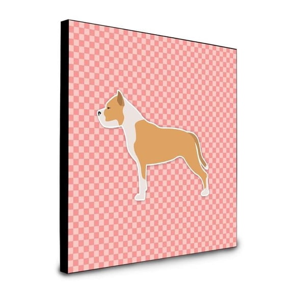 8 x 8 x 0.625 in. Staffordshire Bull Terrier Checkerboard Pink Artwork Panel Wall Decor