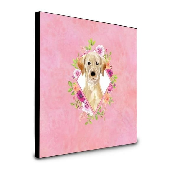 8 x 8 x 0.625 in. Yellow Lab Pink Flowers Artwork Panel Wall Decor