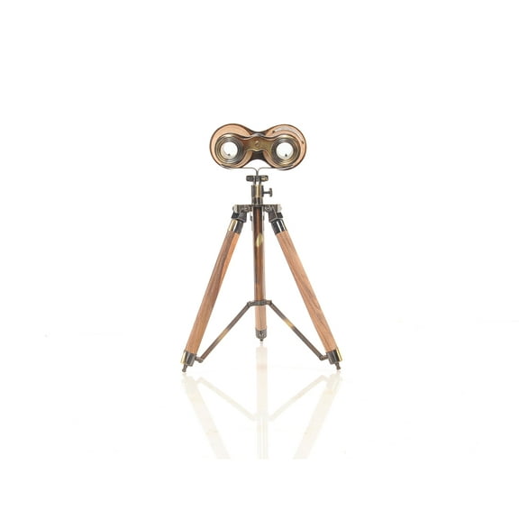 8" x 8" x 11" Wood/Brass Binocular On Stand