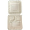 thumbnail image 1 of 8 x 8 x 3 inches Bagasse 3-Compartment Disposable Hinged Containers 200 Pack Sugarcane Biodegradable Take out Bento Box (Natural), 1 of 2