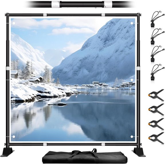 8 x 8FT Backdrop Banner Stand, Heavy Duty Adjustable Photo Background Support Frame Kit, Step and Repeat Stand for Photo Booth, Parties, Exhibition, Trade Show, Wedding