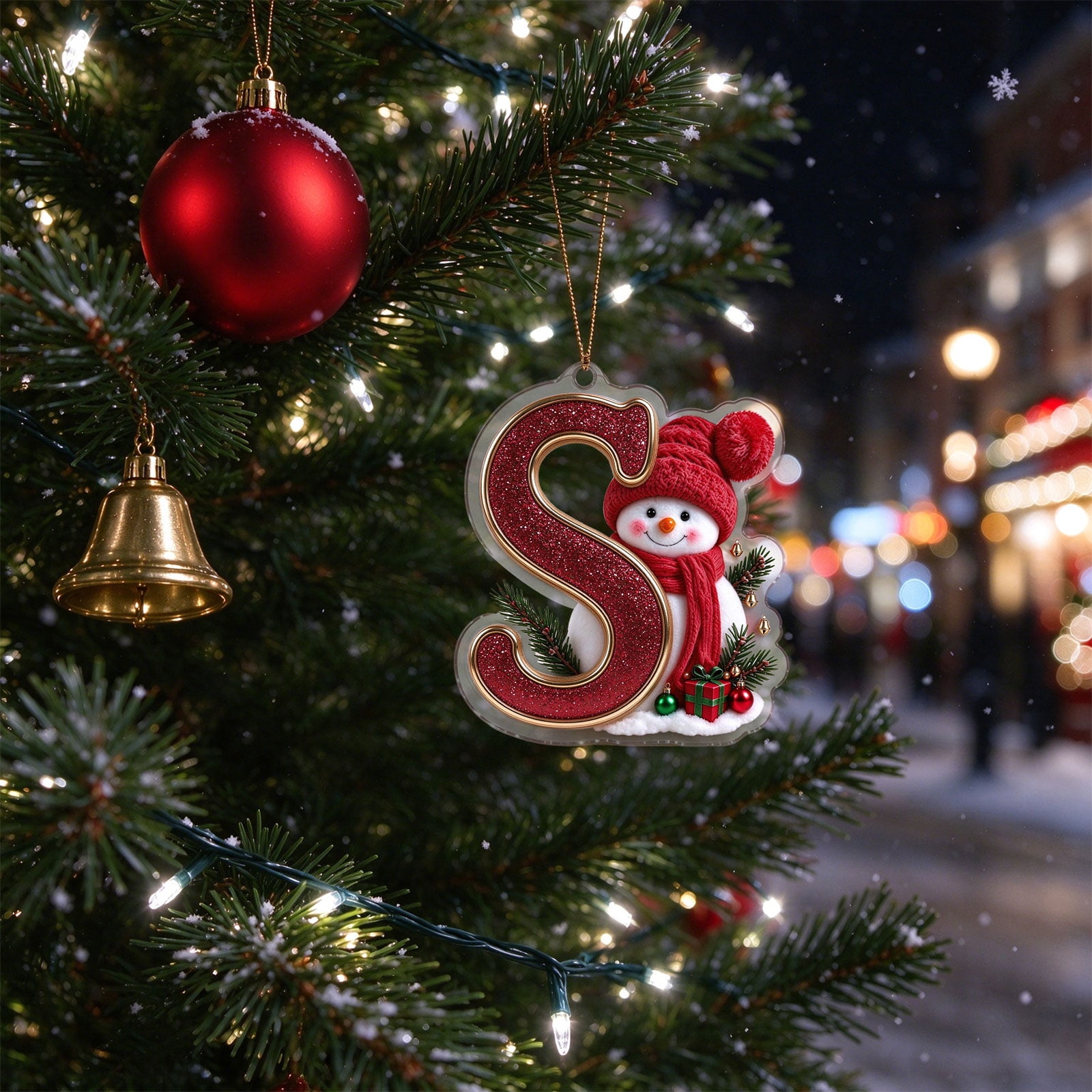 8 x 8cm Flat Acrylic Christmas Letter Ornament with Printed Design ...