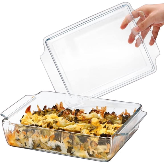 8 x 9.5 Inches Rectangular Glass Casserole Dish with Lid, 2 Quart Glass Bakeware, Microwave Safe Baking Dish