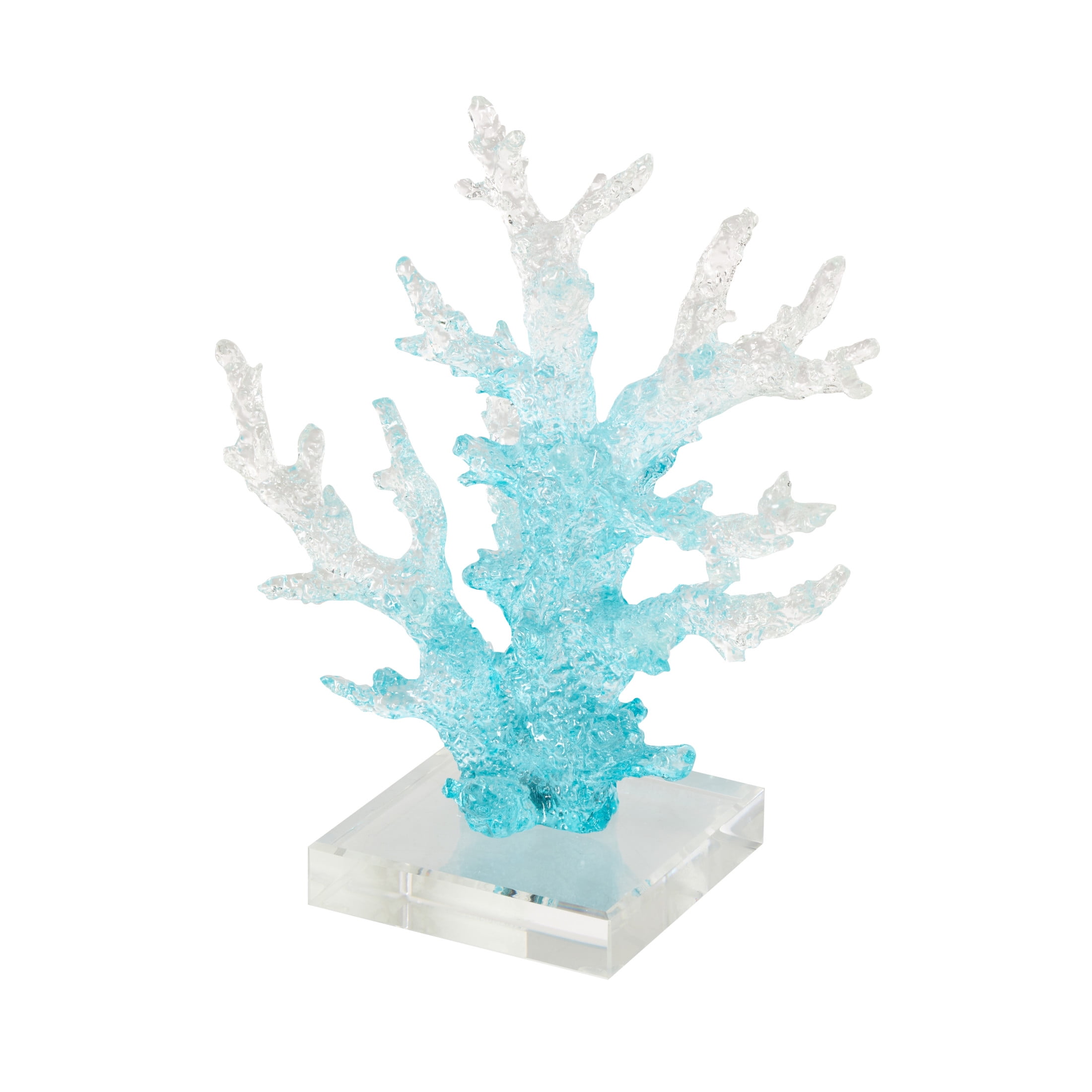 8" x 9" Blue Glass Ombre Coral Sculpture with Clear Square Base, by DecMode