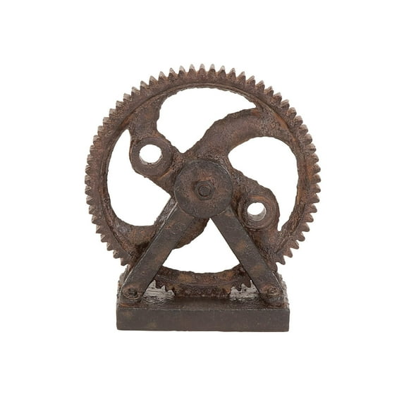 8" x 9" Brown Polystone Gear Sculpture, by DecMode