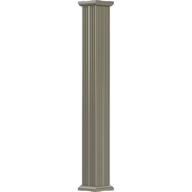 8" x 9' Endura-Aluminum Column, Square Shaft (For Post Wrap Installation), Non-Tapered, Fluted, Wicker Finish w/ Capital & Base