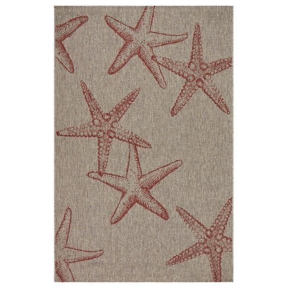 8’ x 9’ Red Starfish Indoor Outdoor Area Rug