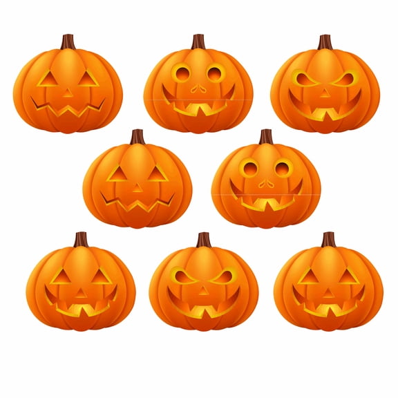 8 x Medium (6") Pumpkin Wall Clings. Halloween Decals for Most Smooth Interior Surfaces. Jack O Lantern Spooky Home Decor. Decorative pumpkins. Recyclable. No Adhesive. Eco Friendly. Made in America.
