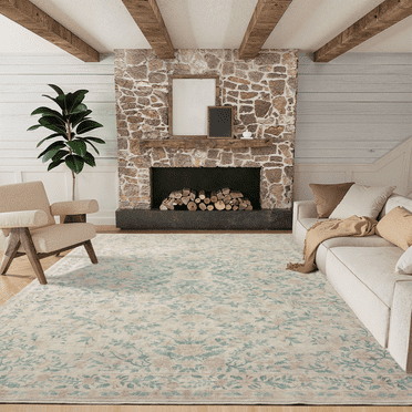 8'x10' Machine-washable Area Rugs for Living Room, Boho Floral Area Rugs with Non-Slip Backing, Stain Resistant Non-Shed Carpet for Bedroom, Dining Room, Dorm, Office