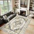 thumbnail image 1 of NewBuros 8'x10' Area Rugs for Living Room, Washable Non-Slip Vintage Tribal Print Rugs, Soft Low Pile Stain Resistant Carpet for Bedroom Dining Room, Gray & Yellow, 1 of 9