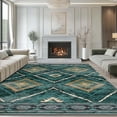 thumbnail image 1 of 8'x10' Area Rugs for Living Room, Machine Washable Non-Slip Carpet, Soft Faux Wool Low Pile Moroccan Farmhouse Western Rug, Dark Green, 1 of 5