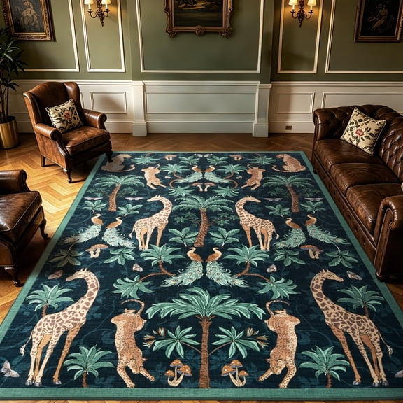 8'x10' Area Rug for Living Room, Washable Low Pile Rug with Non-Slip Backing, Soft Indoor Carpet for Bedroom, Dining Room Home Decor, Dark Blue