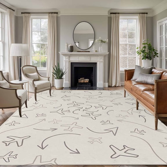 8'x10' Area Rugs, Abstract Airline Route Indoor Outdoor Area Rug for Living Room Bedroom, Vintage Aircraft Arrows Washable Bathroom Rugs Kitchen Floor Carpet Mats Home Decor Aesthetic