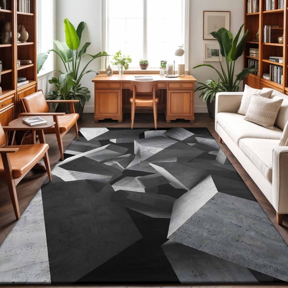 8'x10' Area Rugs, Abstract Grey Indoor Outdoor Area Rug for Living Room Bedroom, Floating Stone Industrial Modernist Washable Bathroom Rugs Kitchen Floor Carpet Mats Home Decor Aesthetic