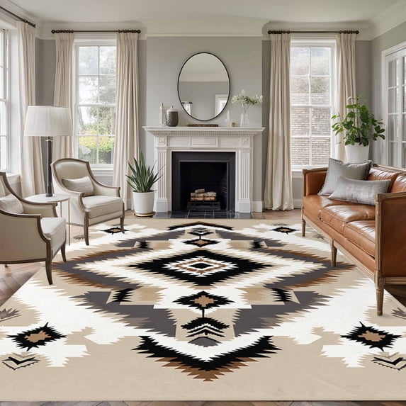 8'x10' Area Rugs, Black Brown Indoor Outdoor Area Rug for Living Room Bedroom, Boho Vintage Southwestern Ethnic Geometric Washable Bathroom Rugs Kitchen Floor Carpet Mats Home Decor Aesthetic